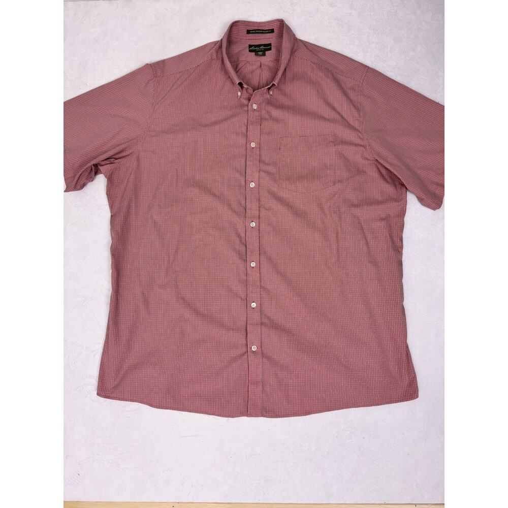 Eddie Bauer Relaxed Fit Short Sleeve Button Down Shirt Men’s 3XLT Red Blue Check